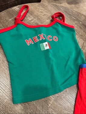Edikted Green Tank Top with Red Trim and Mexico Graphic
